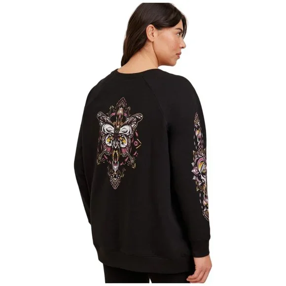 724. LARGE Oversized - TORRID Butterfly Super Soft Fleece Black Sweatshirt NEW - Picture 3 of 6